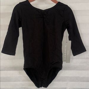 Danskin Girls Black Elbow Sleeve Leotard Dance Gymnastics Ballet Size 4-5